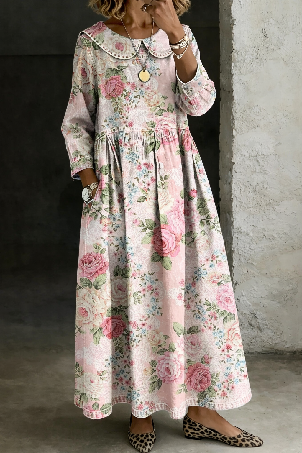 Brooklyn | Vestido de Denim con Cuello Floral