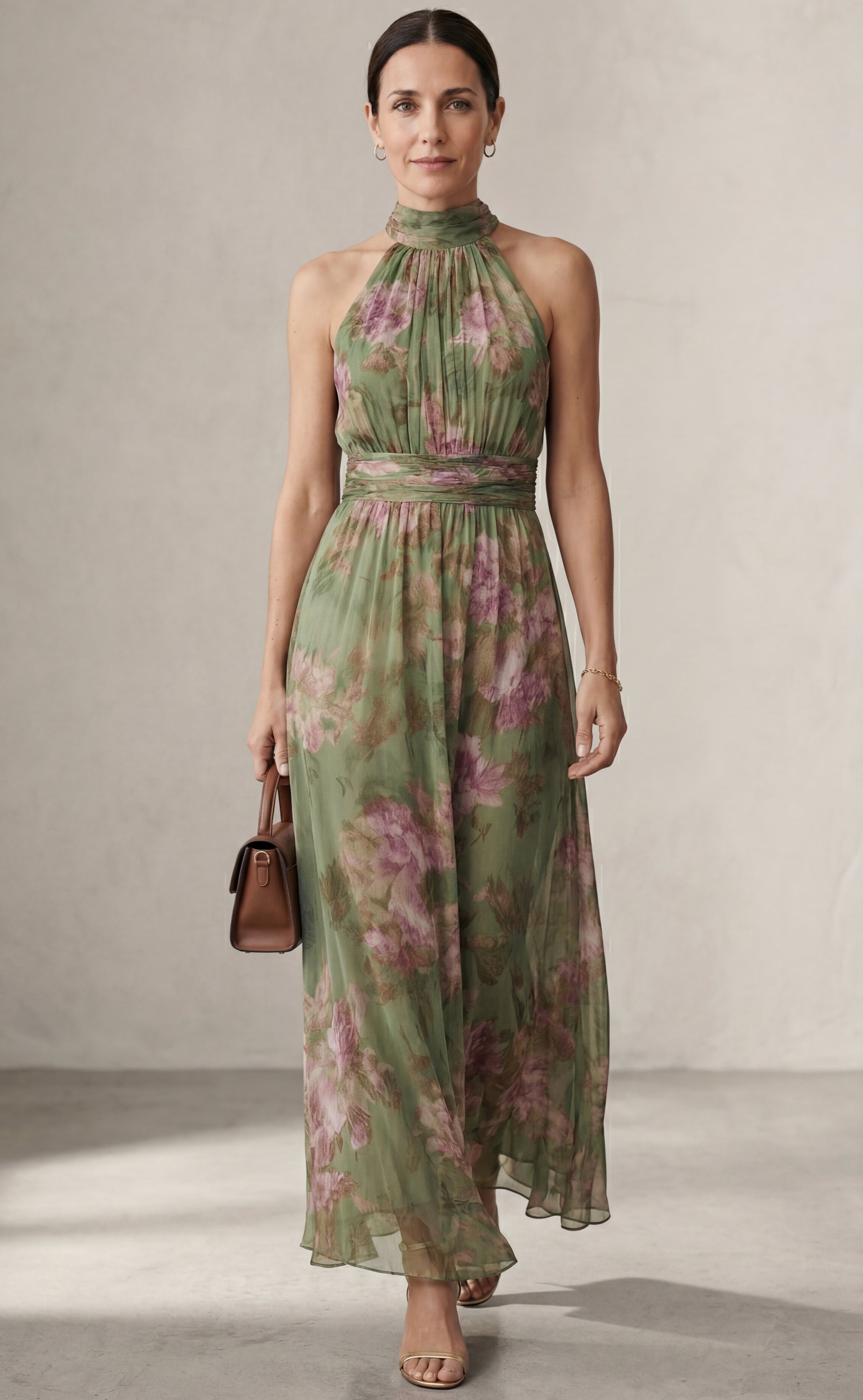 Livia | Vestido maxi halter floral elegante