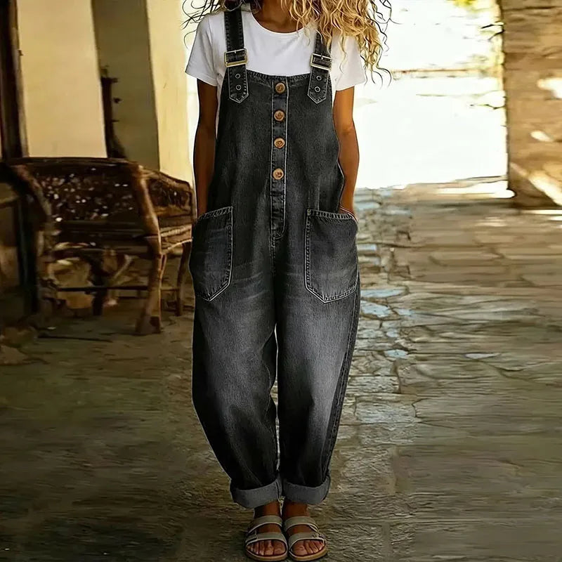 Saylor | Overoles de aspecto vintage en denim suave con tirantes ajustables