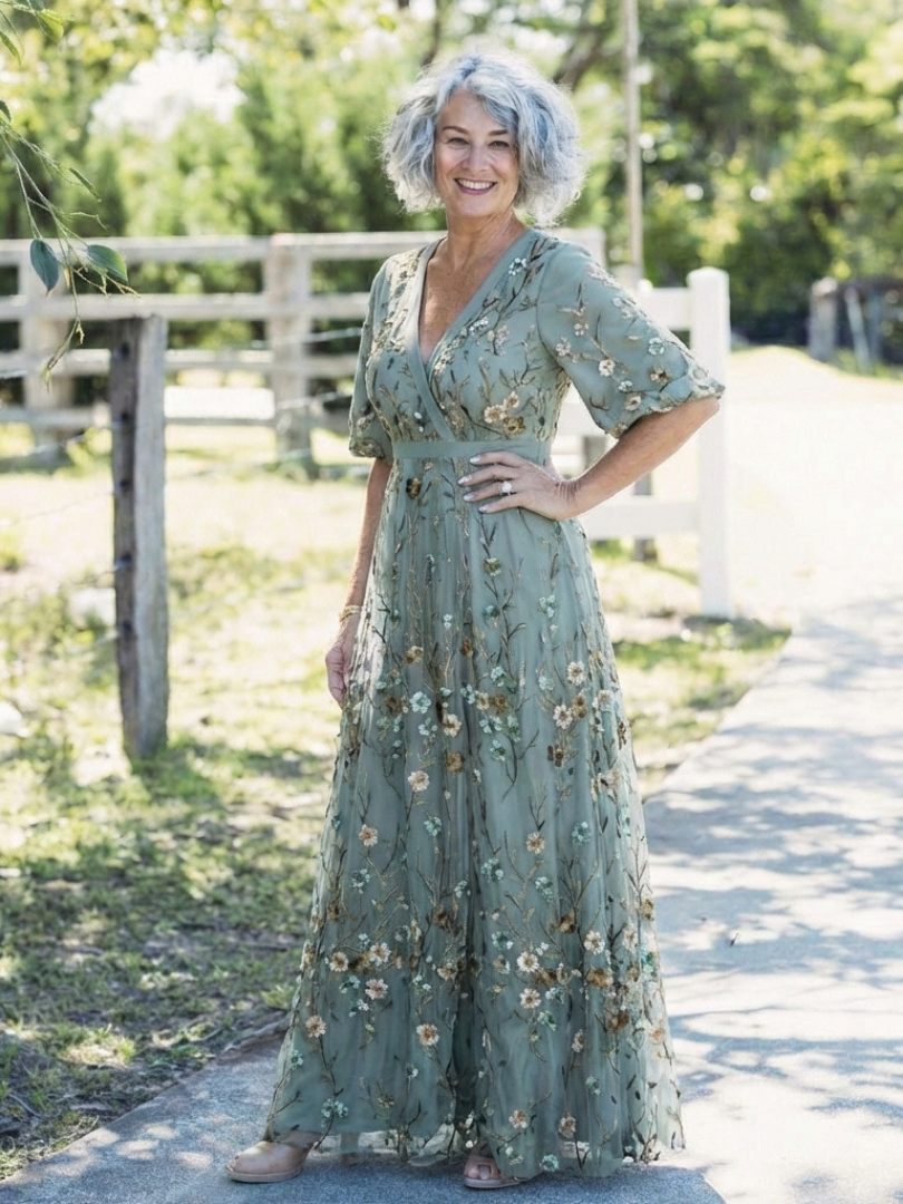 Élodie – Vestido largo floral con escote en V