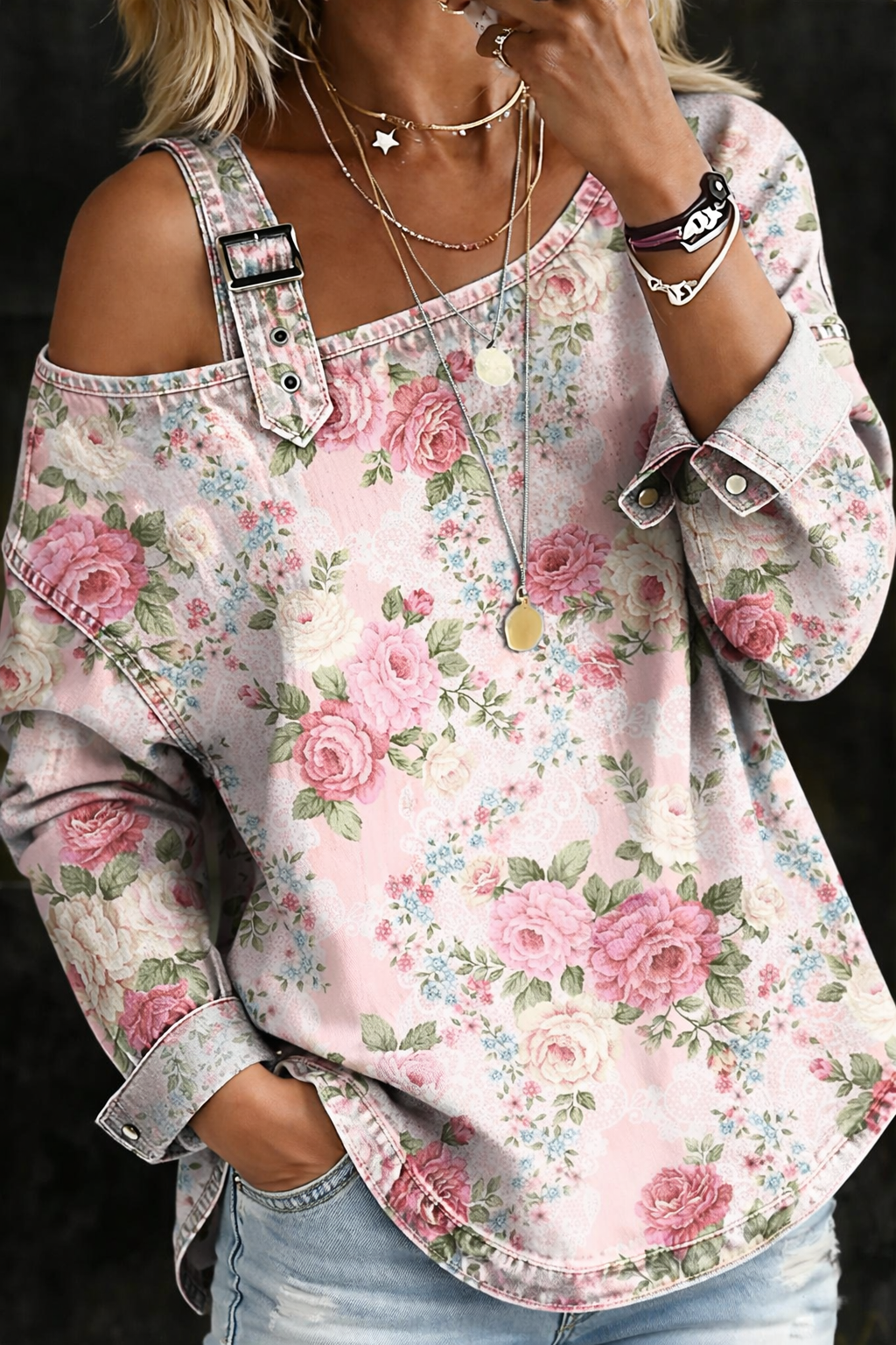 Brooklyn | Vestido de Denim con Cuello Floral