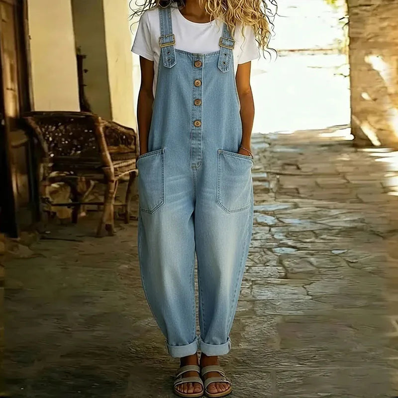 Saylor | Overoles de aspecto vintage en denim suave con tirantes ajustables