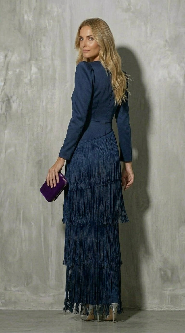 Clara™ | Vestido midi elegante con mangas de flecos